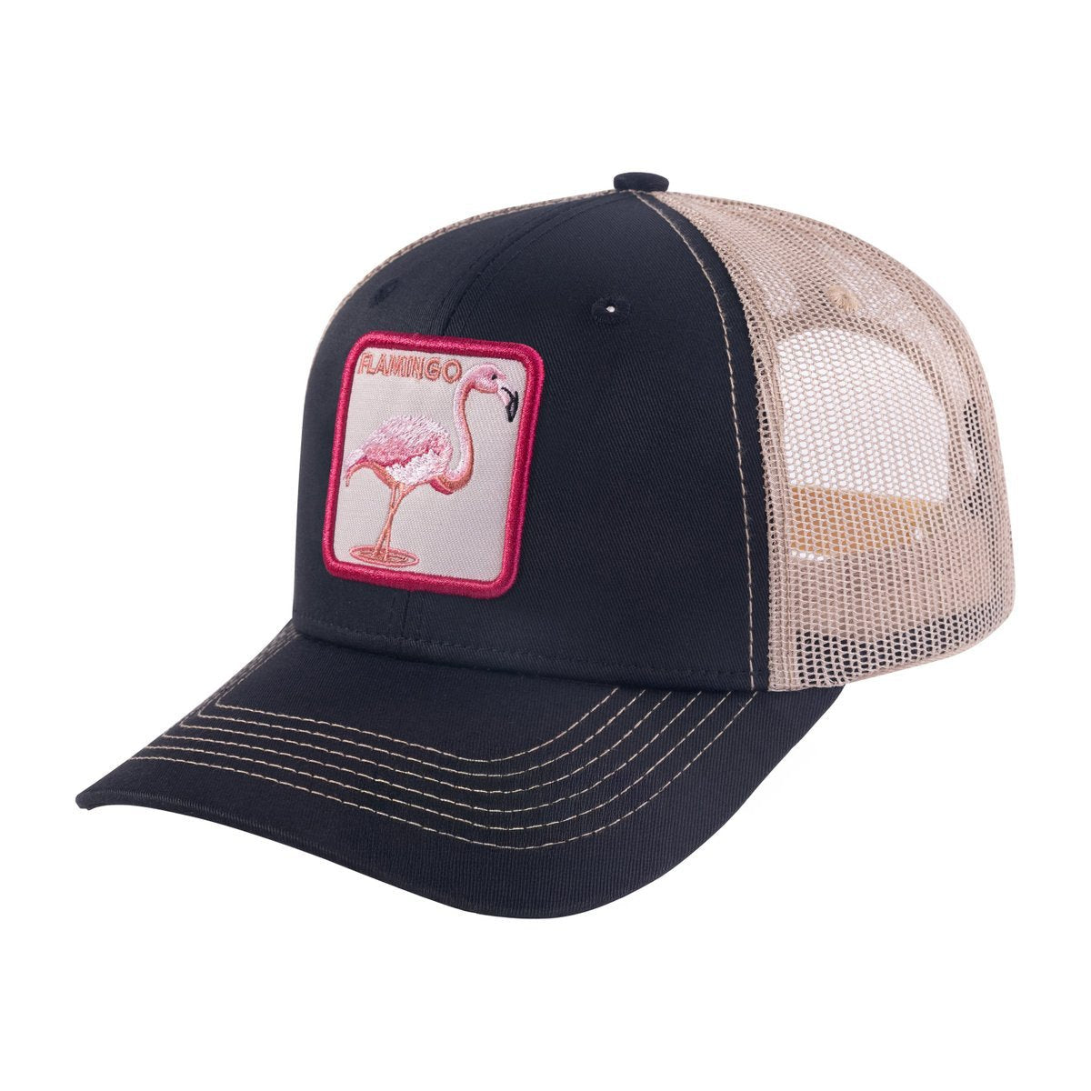 Unisex Embroidered The Flamingo, 6-Panel Trucker Hat, Black, Black-K11237, Adjustable Fit