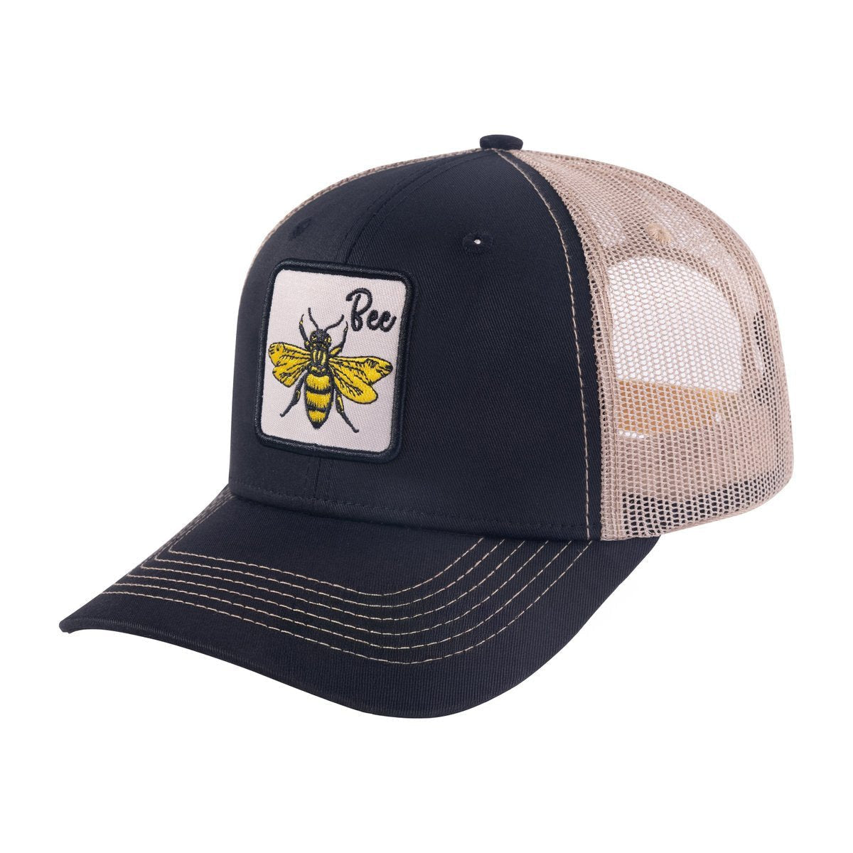 Unisex Embroidered The Bee, 6-Panel Trucker Hat, Black/Light Grey, Adjustable Fit