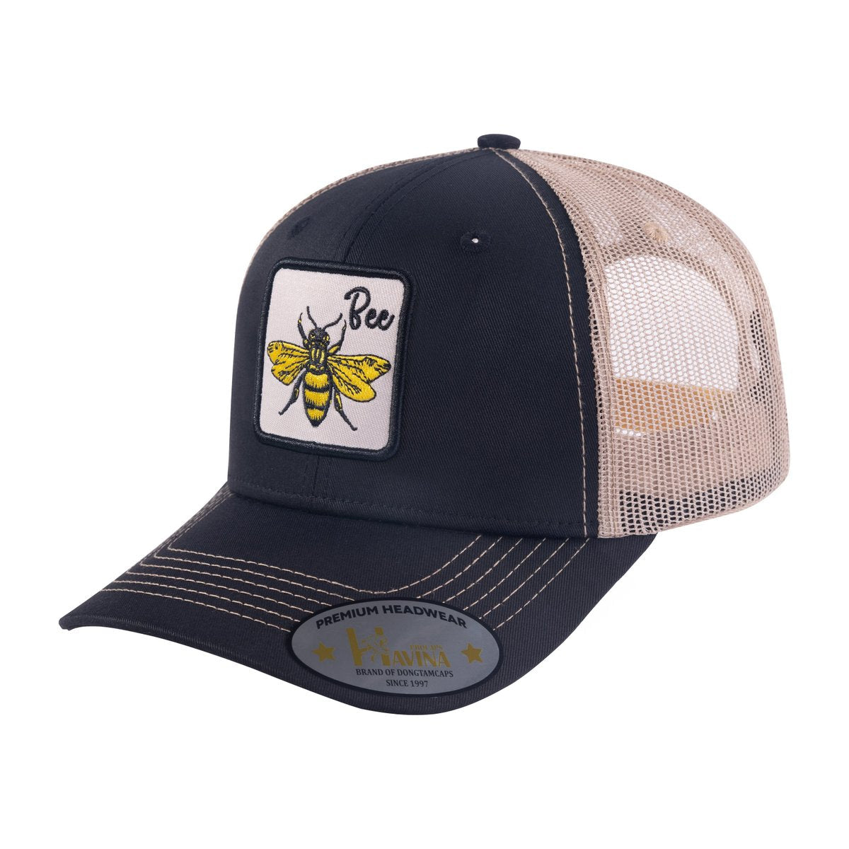 Unisex Embroidered The Bee, 6-Panel Trucker Hat, Black/Light Grey, Adjustable Fit