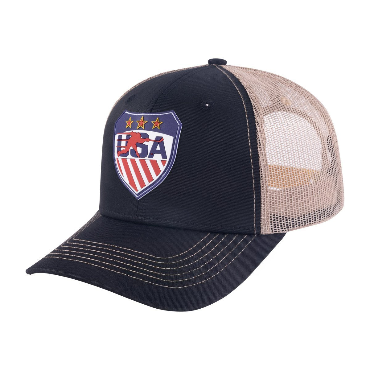 Unisex Embroidered Loving Hockey, 6-Panel Trucker Hat, Black/Light Grey, Adjustable Fit