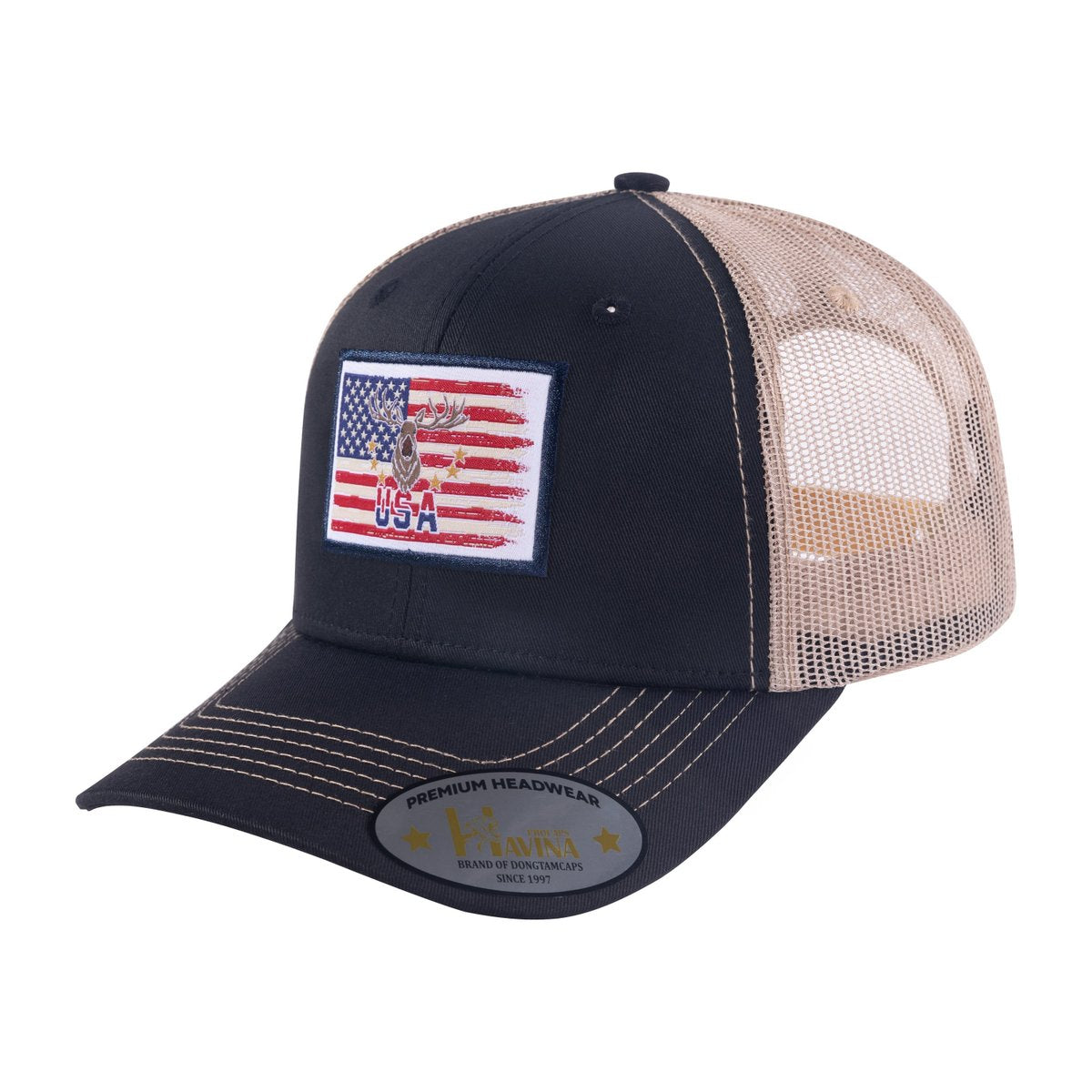 Unisex Embroidered US Deer Hunter, 6-Panel Trucker Hat, Black, Black-Lg, Adjustable Fit