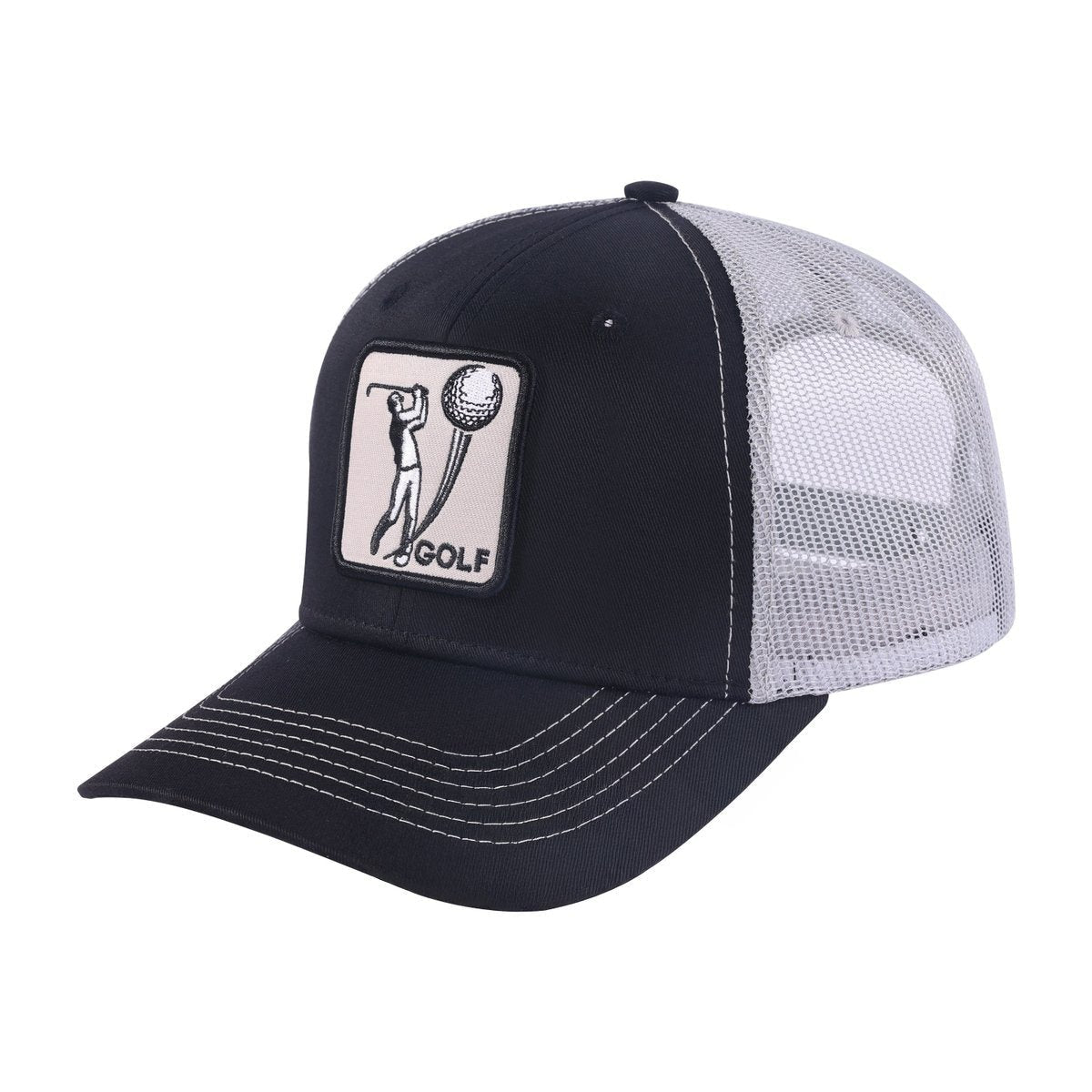 Unisex Embroidered Golf, 6-Panel Trucker Hat, Black/Light Grey, Adjustable Fit
