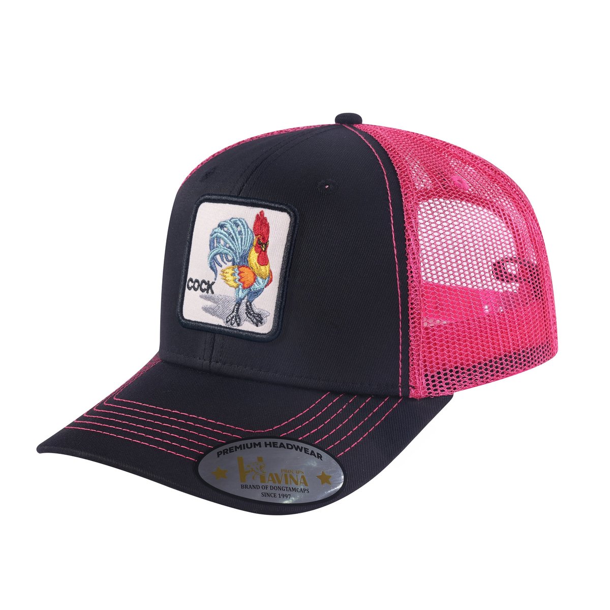 Unisex Embroidered The Cock, 6-Panel Trucker Hat, Black/Pink, Adjustable Fit