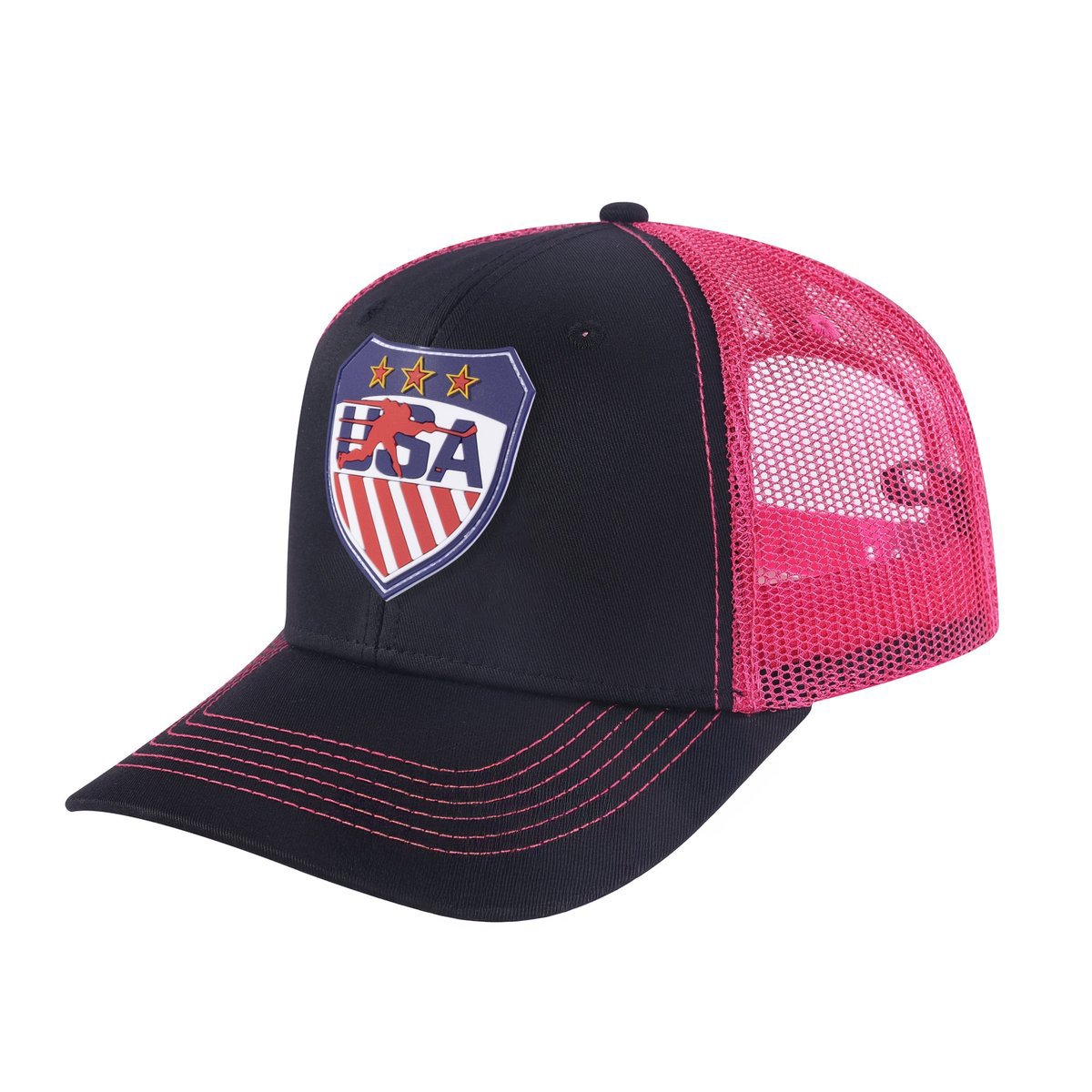 Unisex Embroidered Loving Hockey, 6-Panel Trucker Hat, Black/Pink, Adjustable Fit