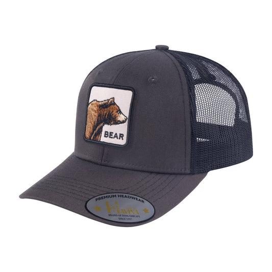 Bear 6-Panel Trucker Hat with Dark Grey front and Black back