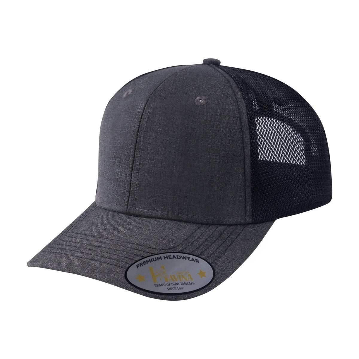 Unisex Blank, 6-Panel Trucker Hat, Dark Grey/Black, Adjustable Fit