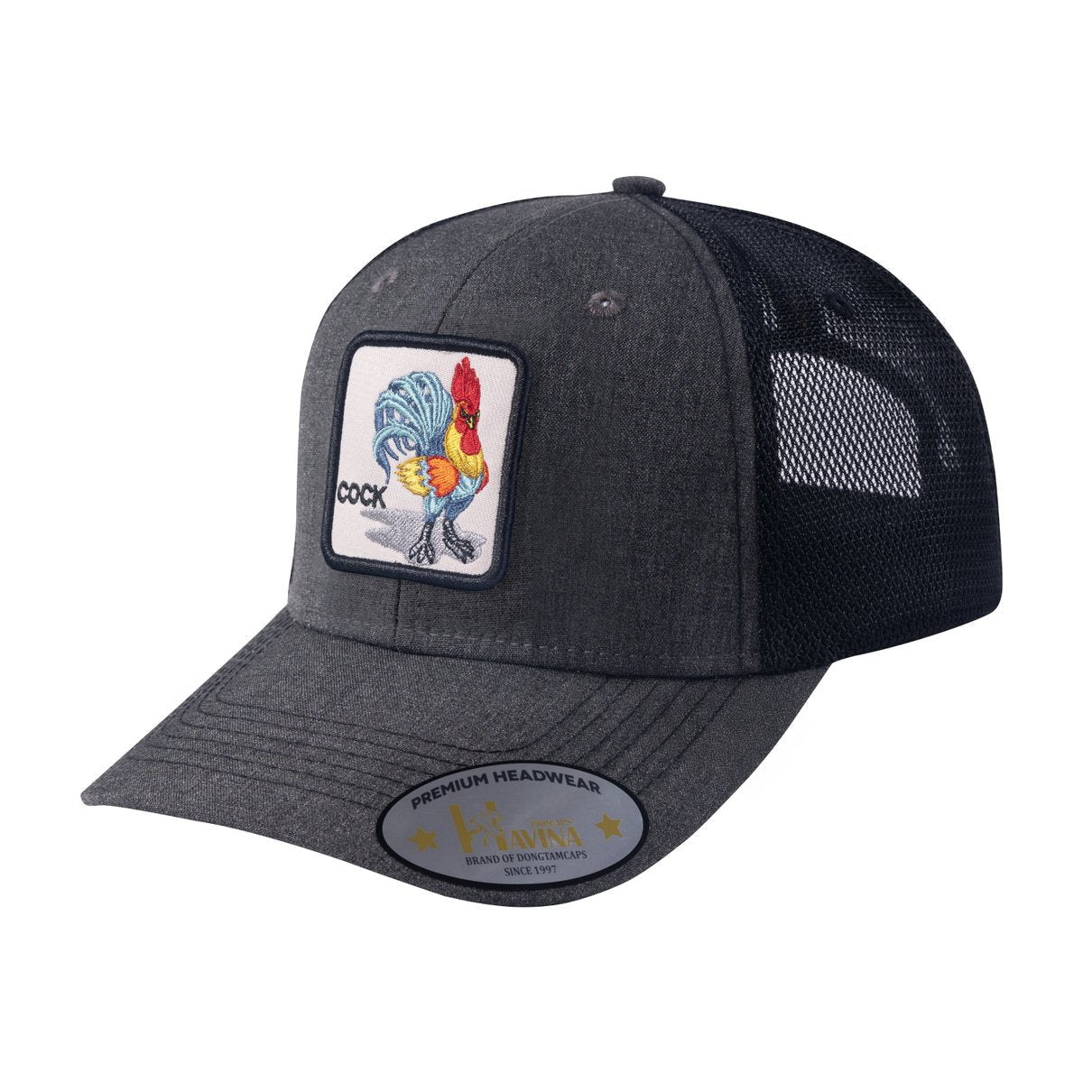 Unisex Embroidered The Cock, 6-Panel Trucker Hat, Dark Grey/Black, Adjustable Fit