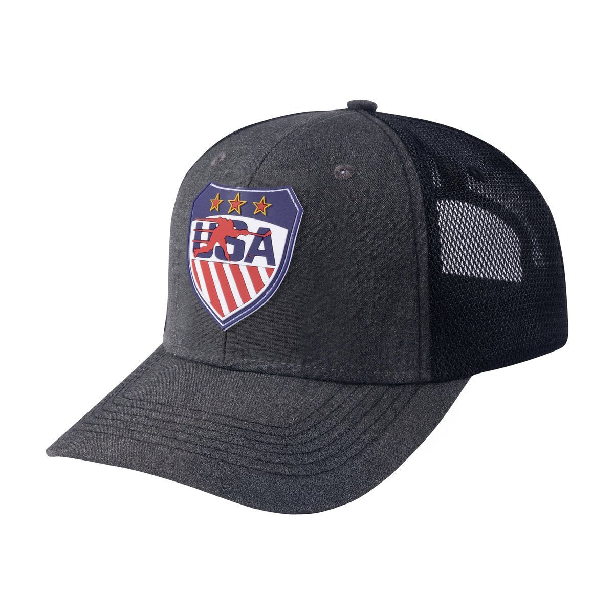 Unisex Embroidered Loving Hockey, 6-Panel Trucker Hat, Dark Grey/Black, Adjustable Fit