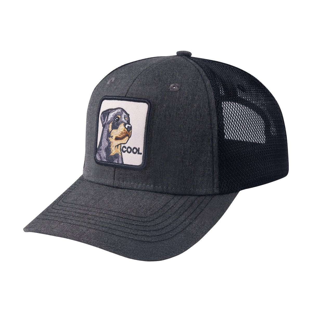 Unisex Embroidered The Cool Dog, 6-Panel Trucker Hat, Dark Grey/Black, Adjustable Fit