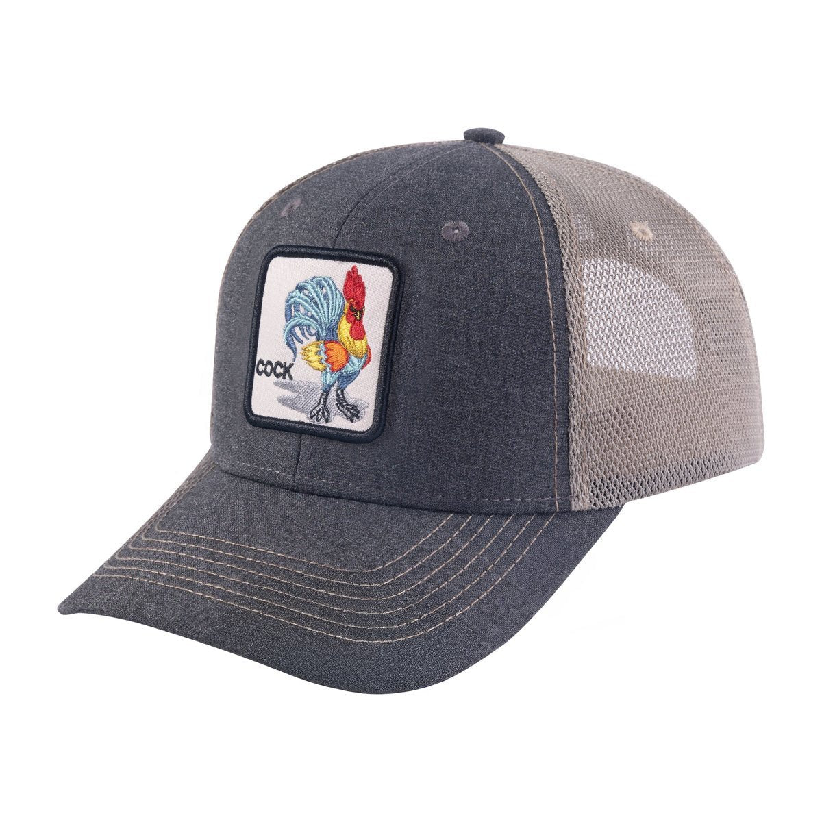 Unisex Embroidered The Chicken, 6-Panel Trucker Hat, Dark Grey/Khaki, Adjustable Fit