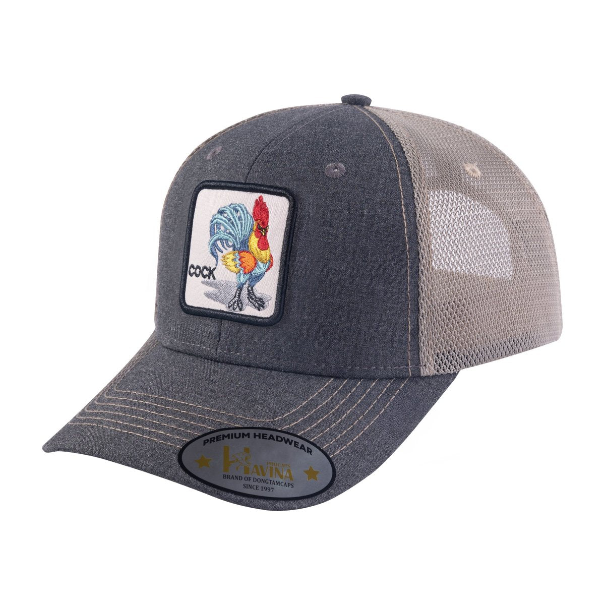 Unisex Embroidered The Chicken, 6-Panel Trucker Hat, Dark Grey/Khaki, Adjustable Fit