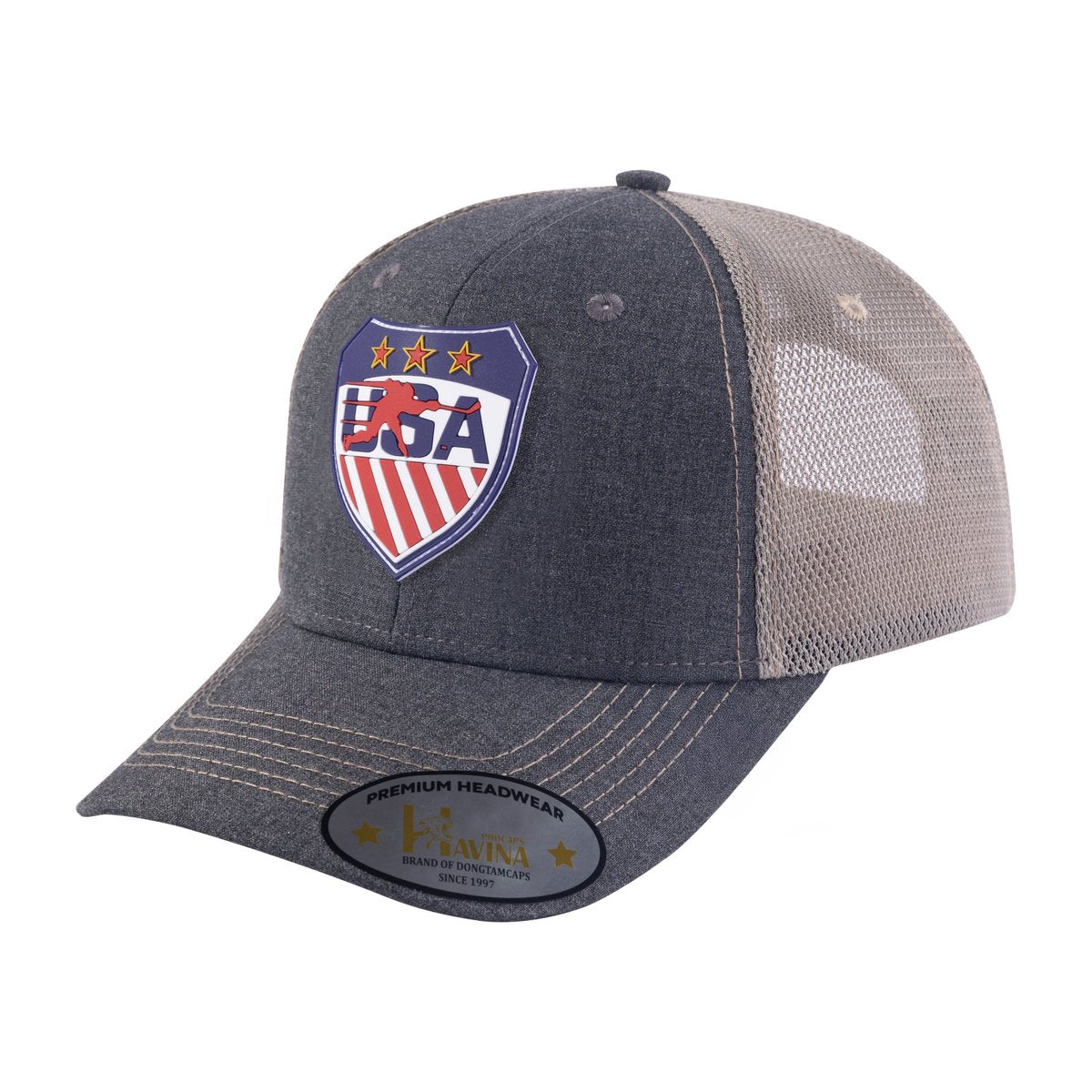 Unisex Embroidered US Loving Hockey, 6-Panel Trucker Hat, Dark Grey/Khaki, Adjustable Fit