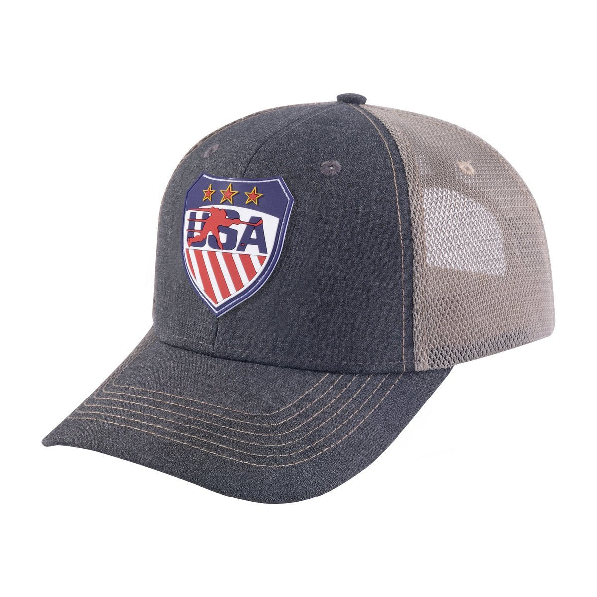 Unisex Embroidered Loving Hockey, 6-Panel Trucker Hat, Dark Grey/Khaki, Adjustable Fit