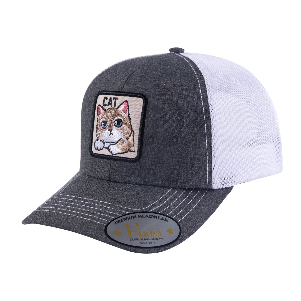 Unisex Embroidered The Cat, 6-Panel Trucker Hat, Dark Grey/White, Adjustable Fit