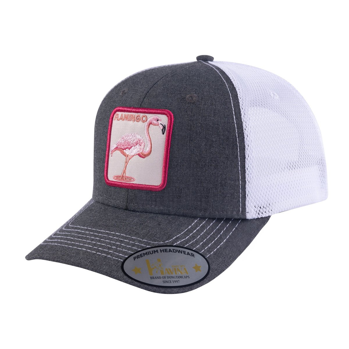 Unisex Embroidered The Flamingo, 6-Panel Trucker Hat, Dark Grey/White, Adjustable Fit