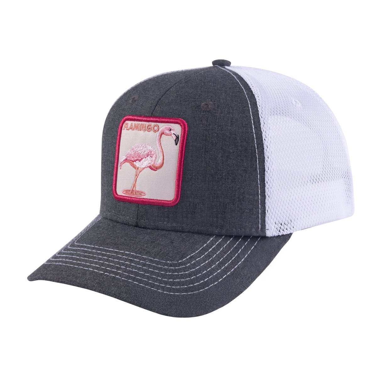 Unisex Embroidered The Flamingo, 6-Panel Trucker Hat, Dark Grey/White, Adjustable Fit