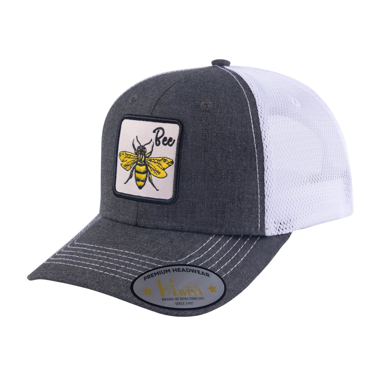 Unisex Embroidered The Bee, 6-Panel Trucker Hat, Dark Grey/White, Adjustable Fit