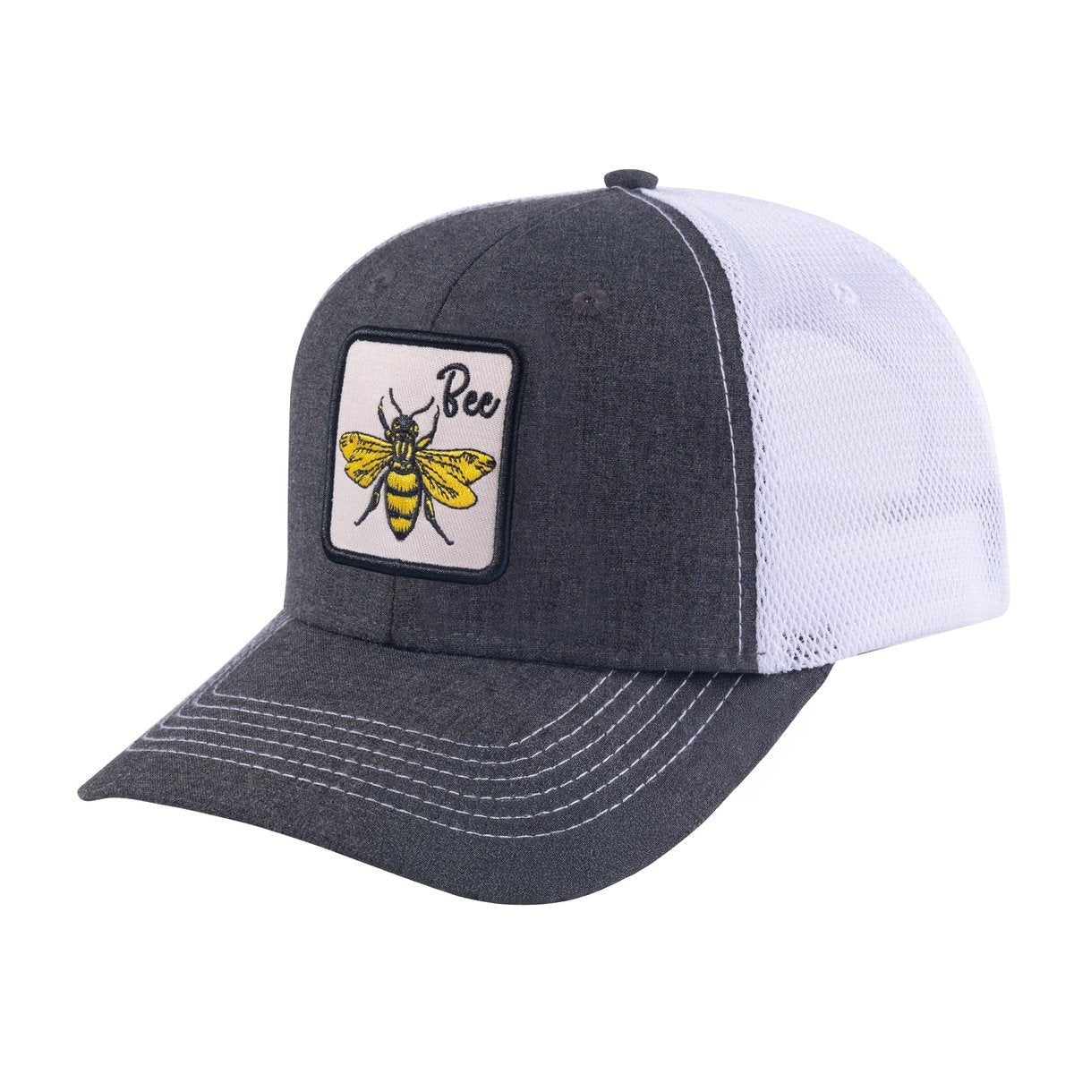 Unisex Embroidered The Bee, 6-Panel Trucker Hat, Dark Grey/White, Adjustable Fit