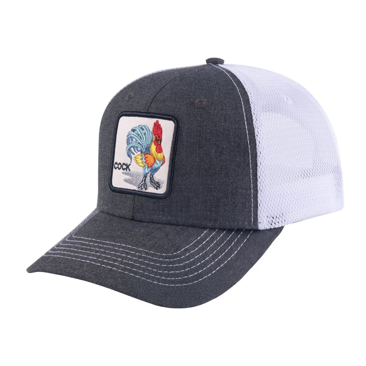 Unisex Embroidered The Chicken, 6-Panel Trucker Hat, Dark Grey/White, Adjustable Fit
