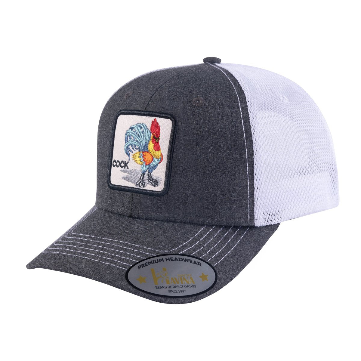 Unisex Embroidered The Cock, 6-Panel Trucker Hat, Dark Grey/White, Adjustable Fit