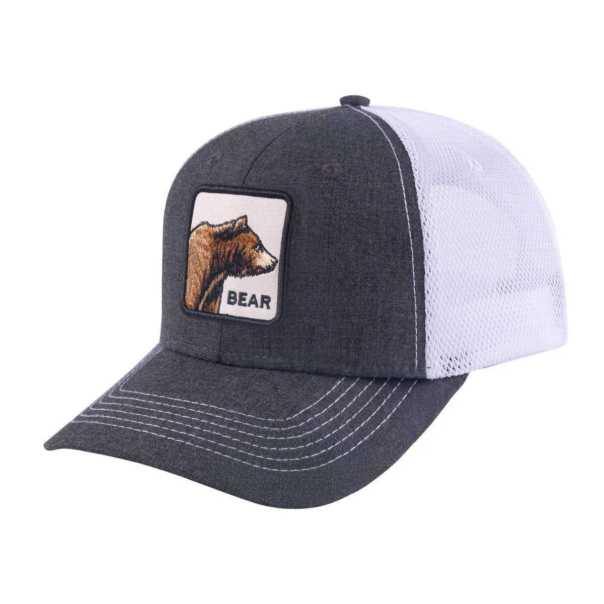 Unisex Embroidered The Bear, 6-Panel Trucker Hat, Dark Grey/White, Adjustable Fit