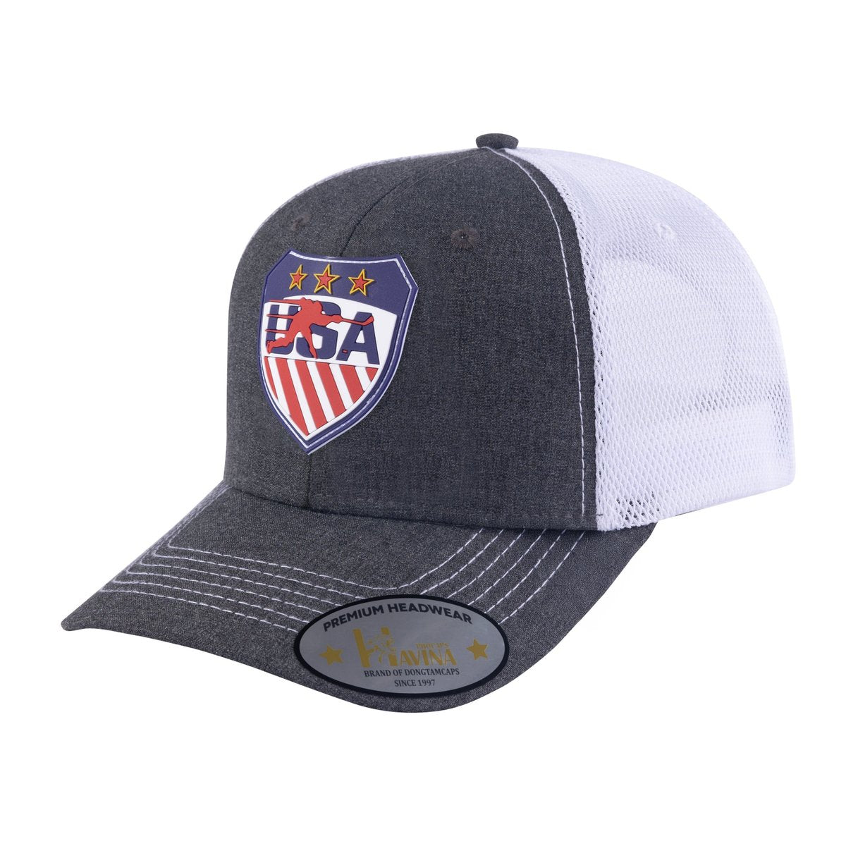 Unisex Embroidered US Loving Hockey, 6-Panel Trucker Hat, Dark Grey/White, Adjustable Fit