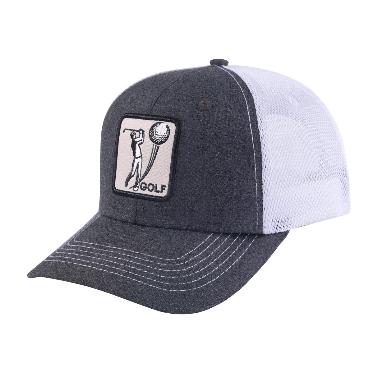 Unisex Embroidered Golf, 6-Panel Trucker Hat, Dark Grey/White, Adjustable Fit