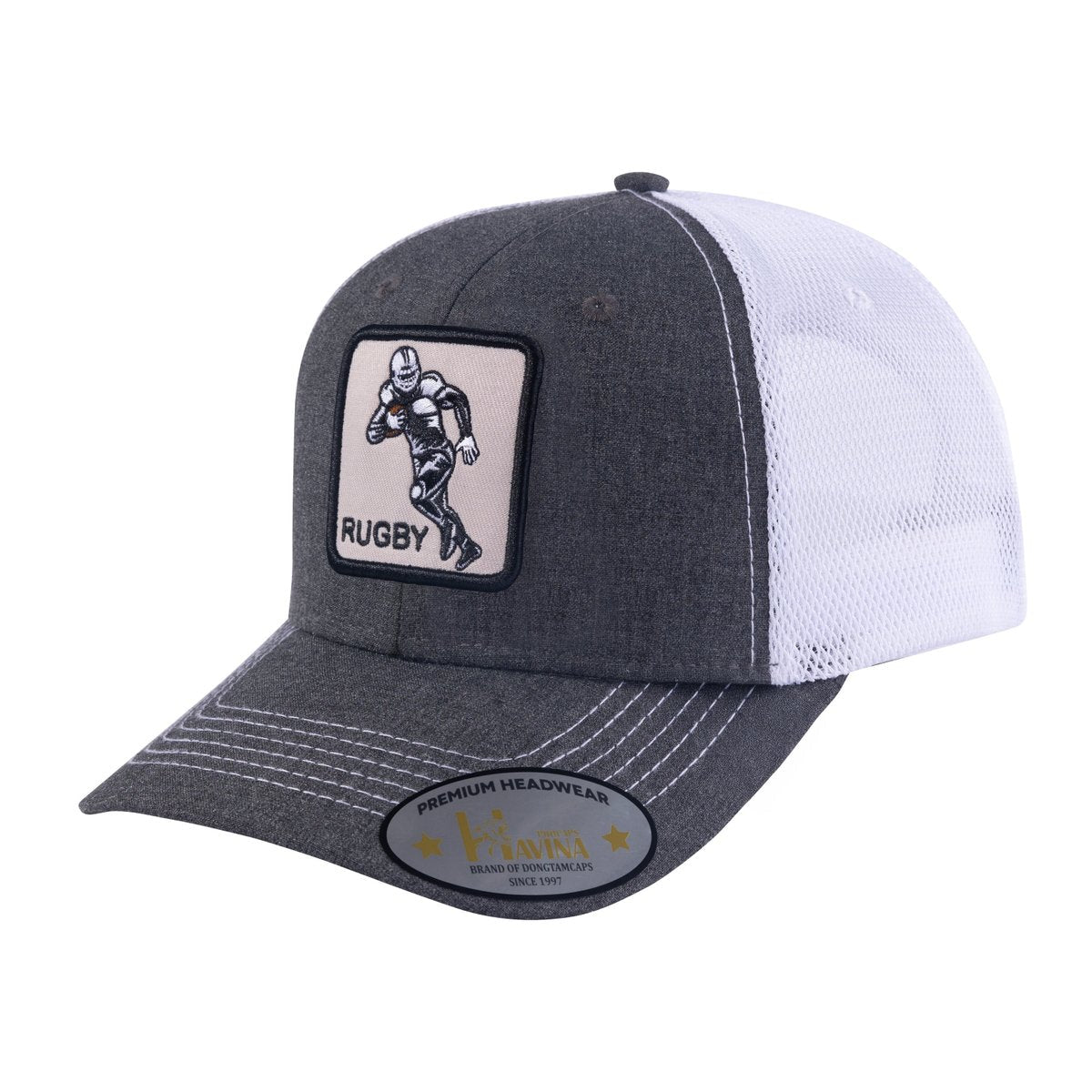 Unisex Embroidered Rugby/Football, 6-Panel Trucker Hat, Dark Grey/White, Adjustable Fit