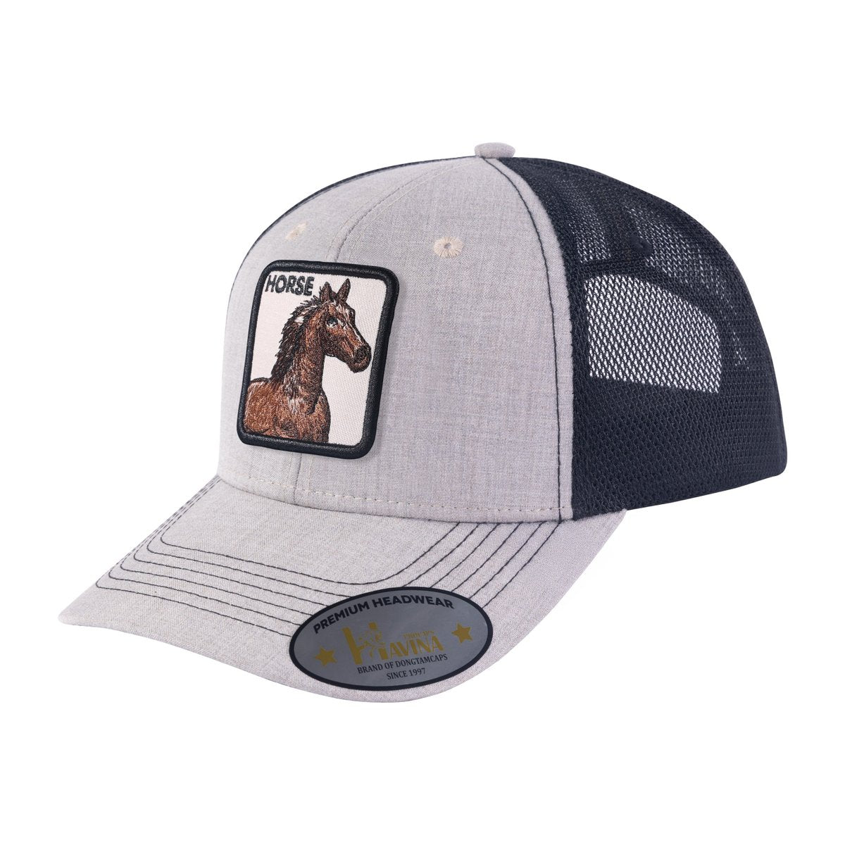 Unisex Embroidered The Horse, 6-Panel Trucker Hat, Khaki/Black, Adjustable Fit