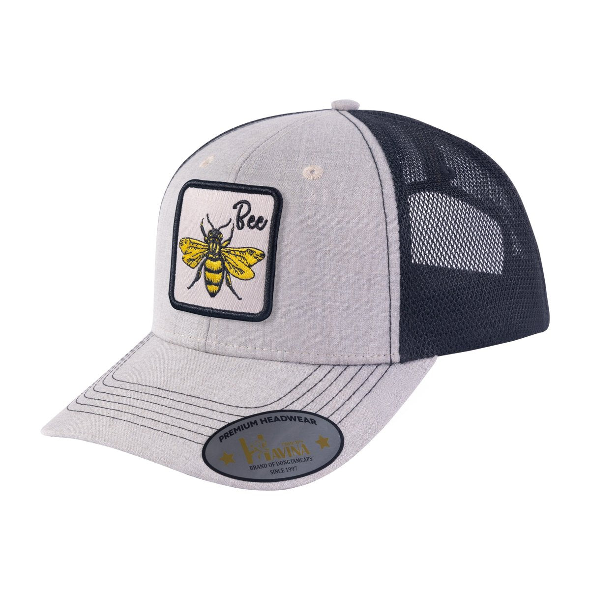 Unisex Embroidered The Bee, 6-Panel Trucker Hat, Khaki/Black, Adjustable Fit