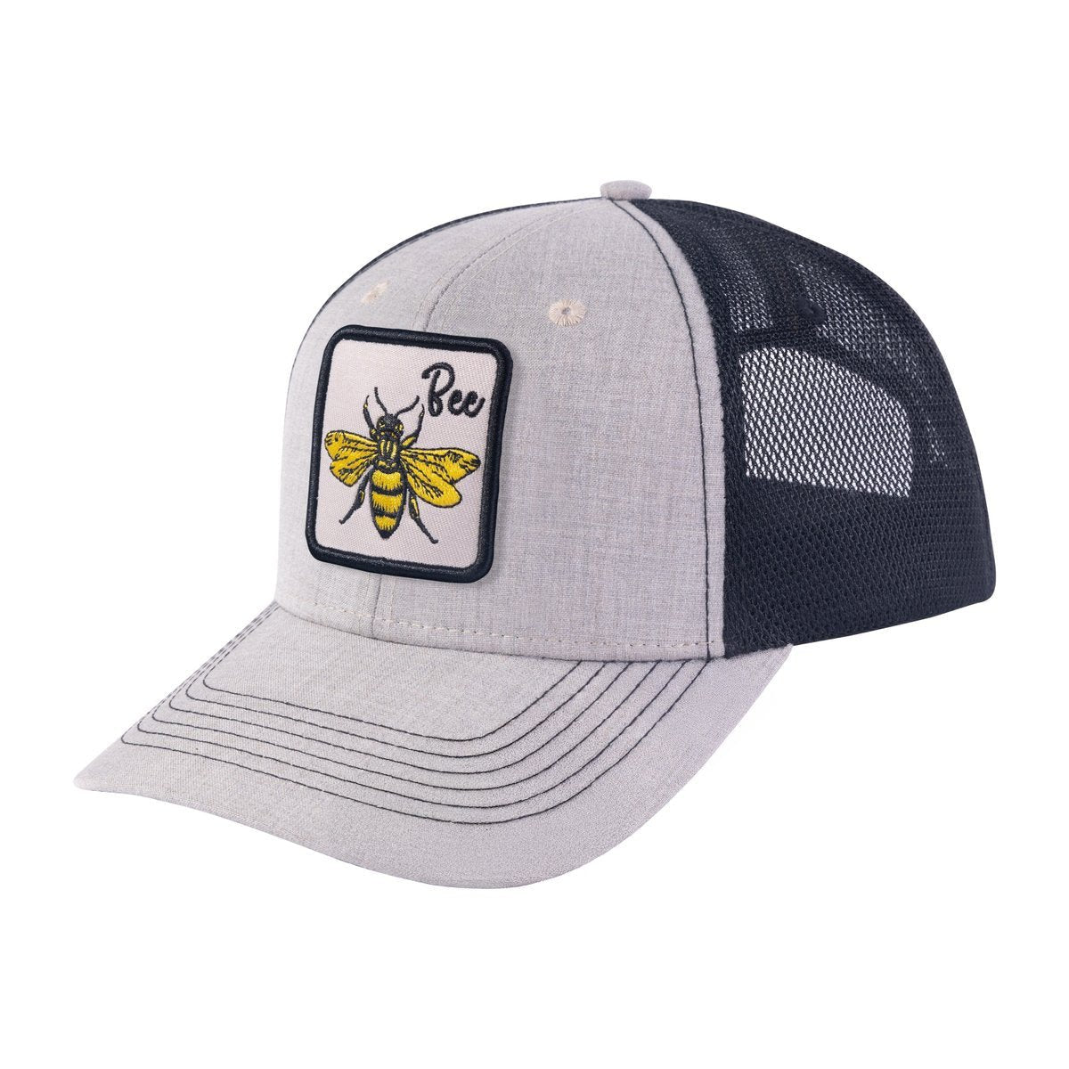 Unisex Embroidered The Bee, 6-Panel Trucker Hat, Khaki/Black, Adjustable Fit