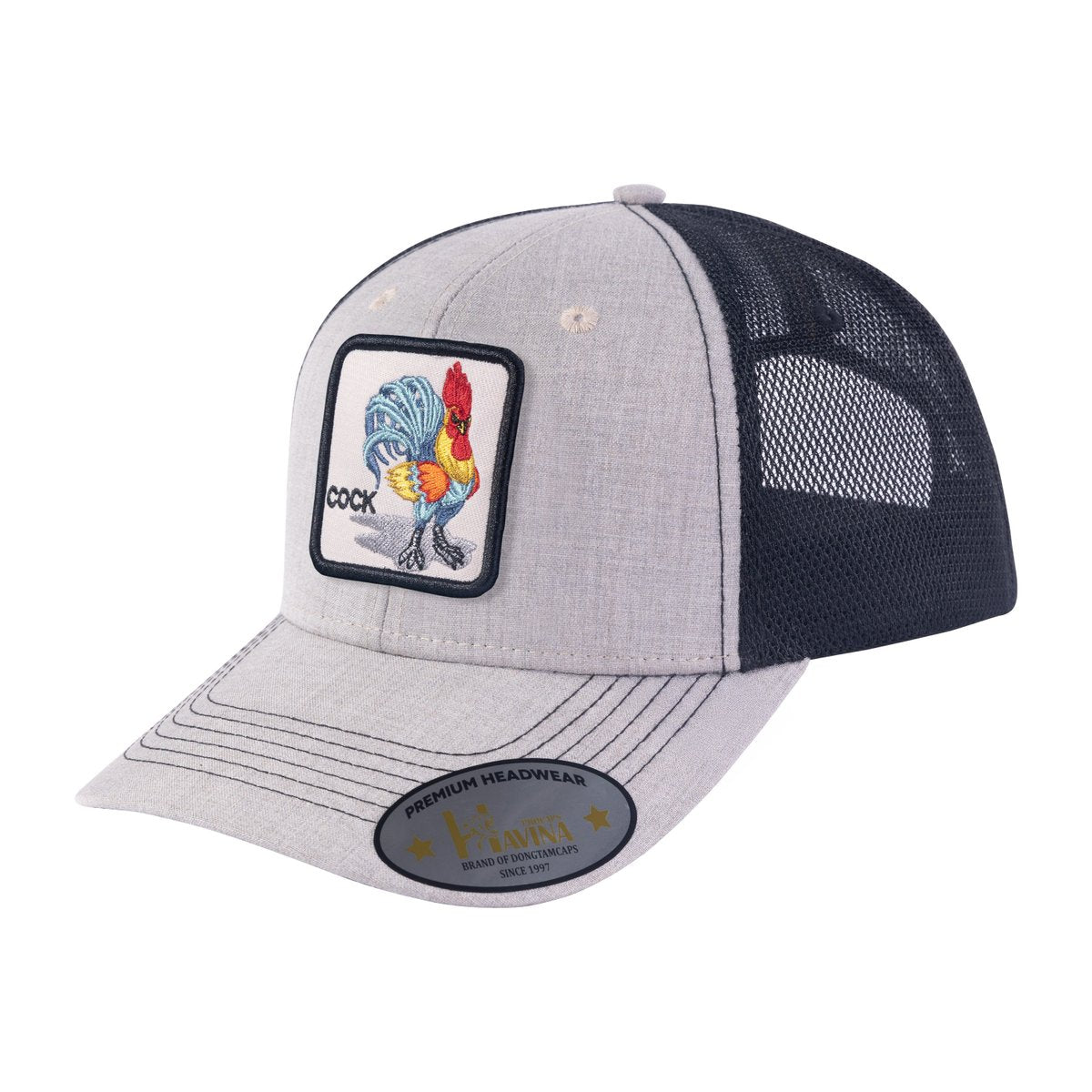 Unisex Embroidered The Cock, 6-Panel Trucker Hat, Khaki/Black, Adjustable Fit