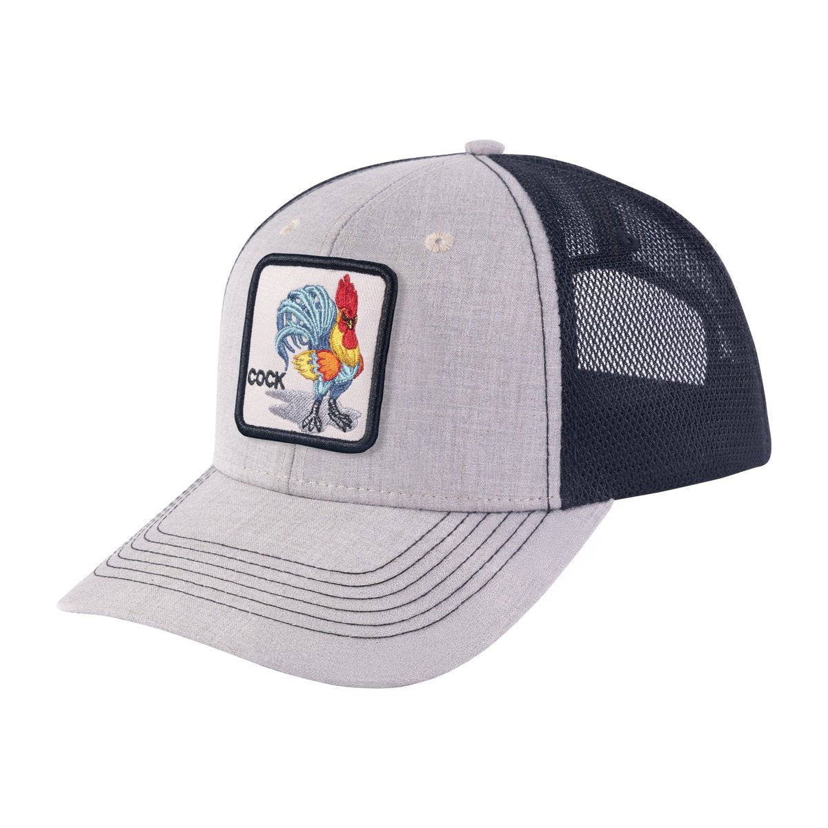 Unisex Embroidered The Chicken, 6-Panel Trucker Hat, Khaki/Black, Adjustable Fit