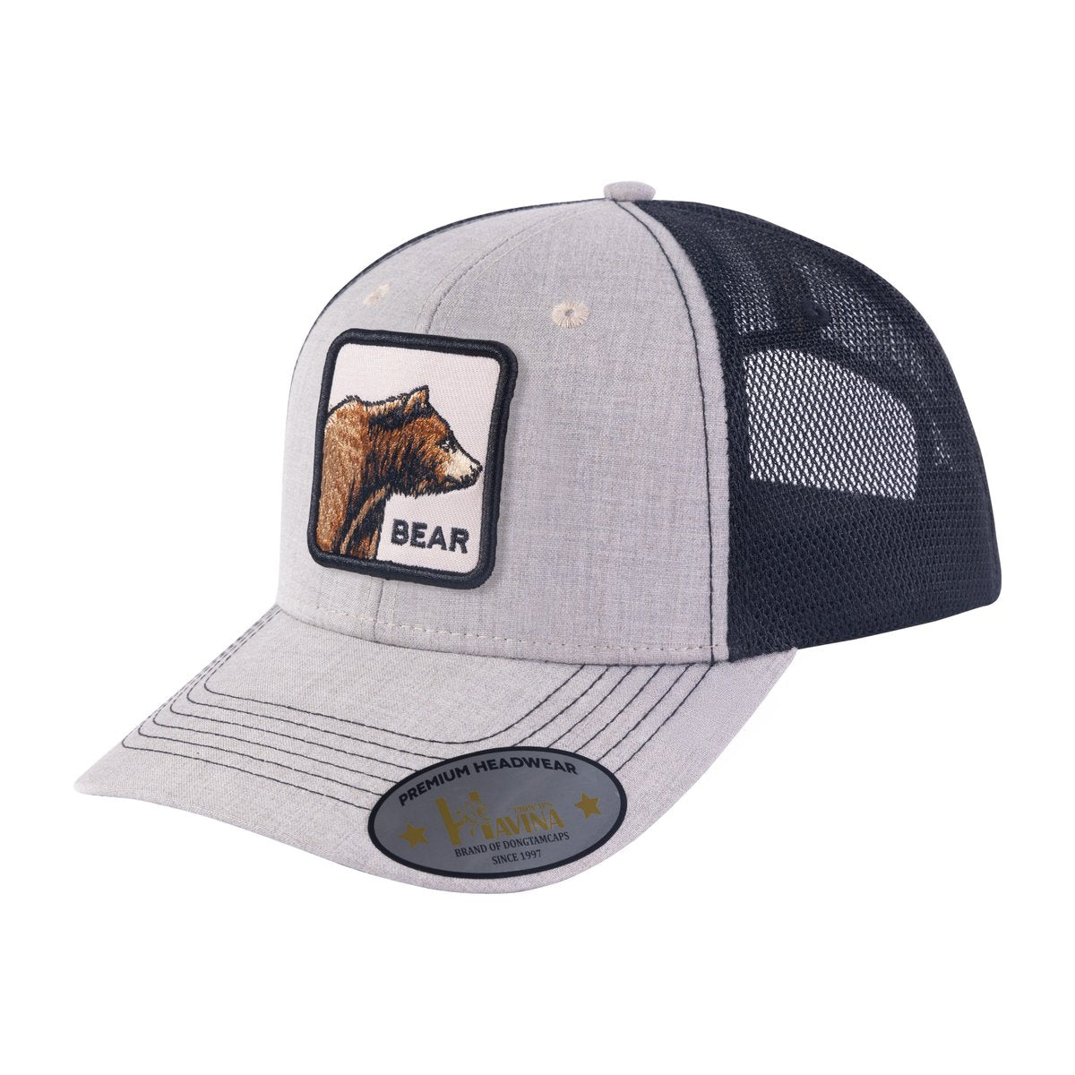 Unisex Embroidered The Bear, 6-Panel Trucker Hat, Khaki/Black, Adjustable Fit