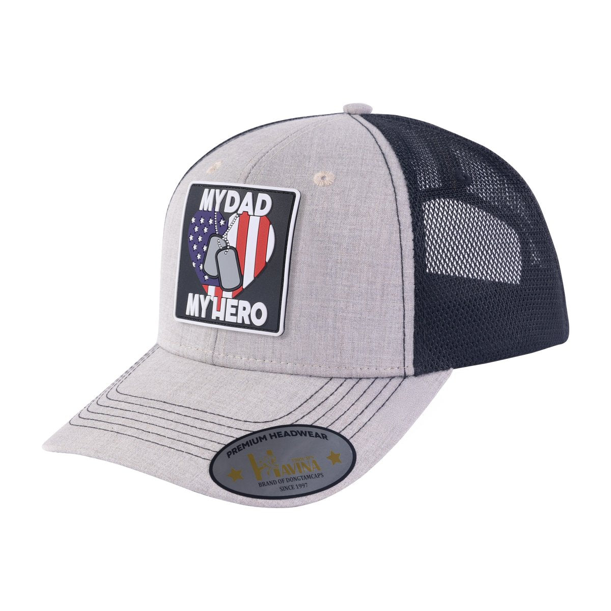Unisex Embroidered My Dad My Hero, 6-Panel Trucker Hat, Khaki/Black, Adjustable Fit