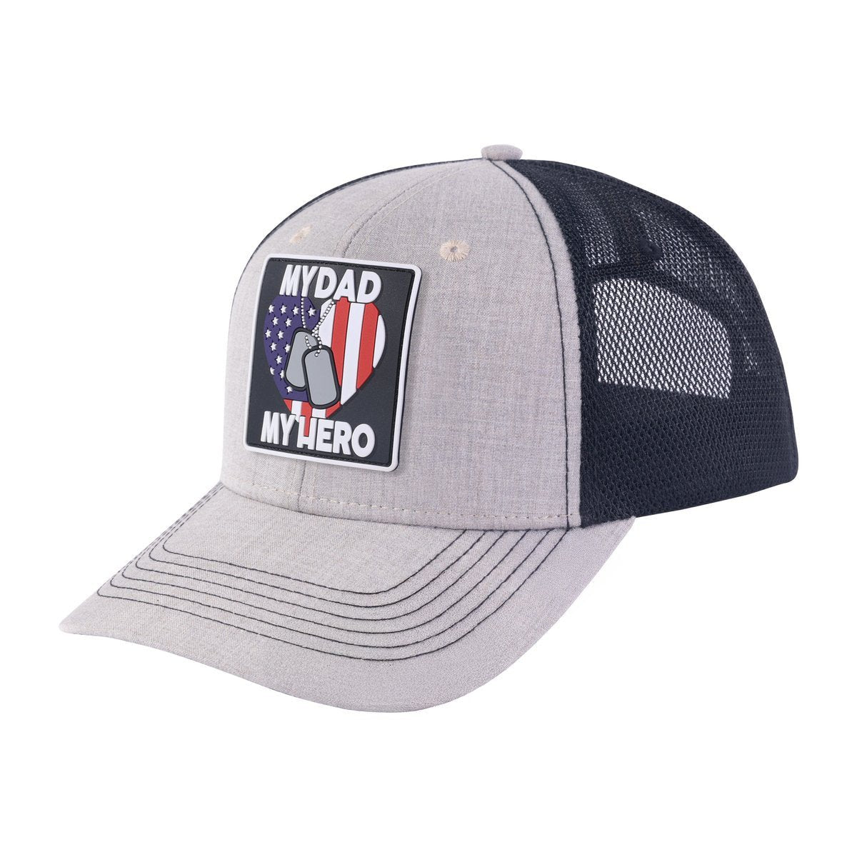 Unisex Embroidered My Dad My Hero, 6-Panel Trucker Hat, Khaki/Black, Adjustable Fit
