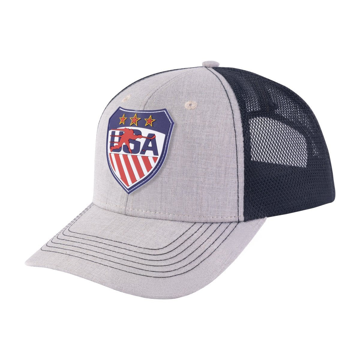 Unisex Embroidered Loving Hockey, 6-Panel Trucker Hat, Khaki/Black, Adjustable Fit