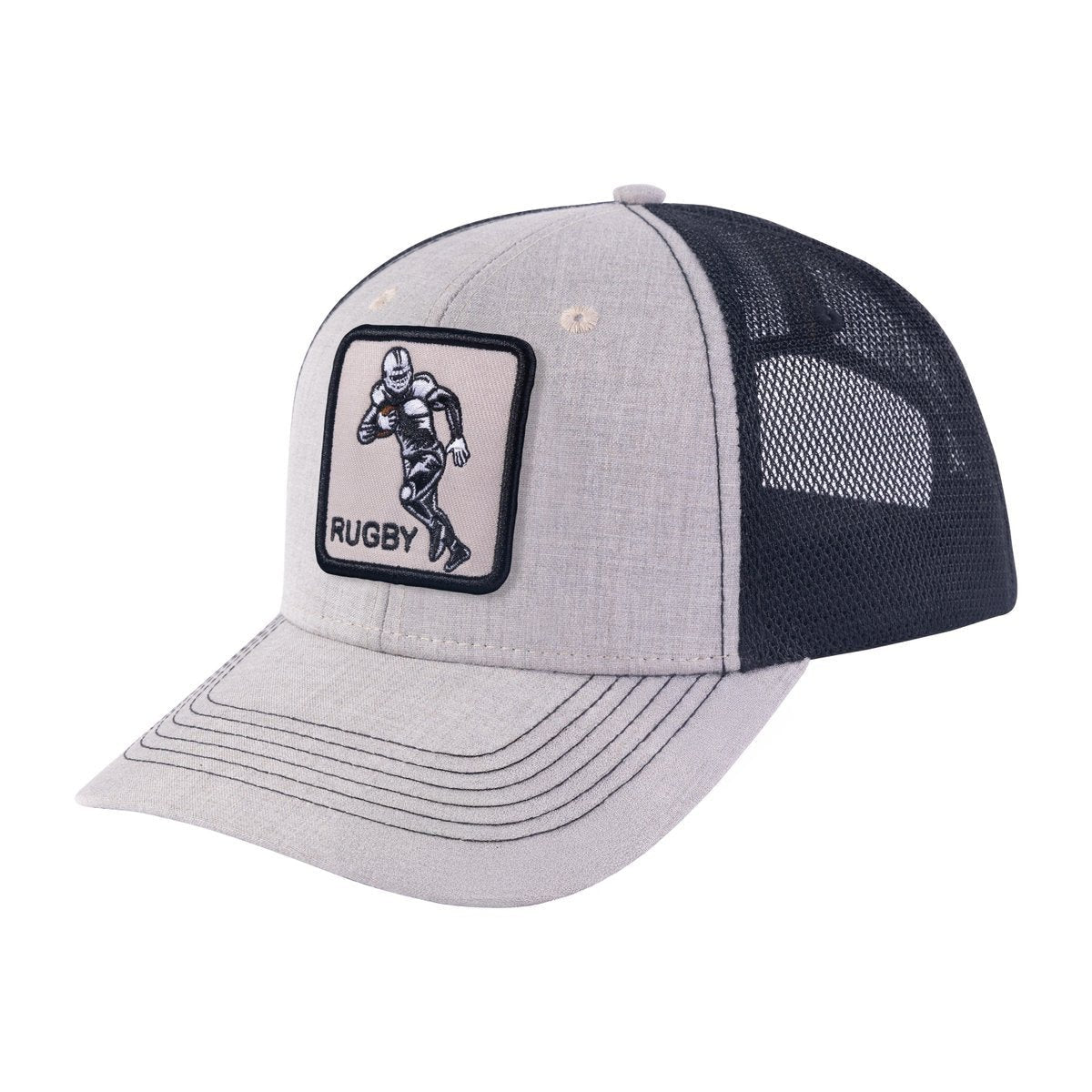 Unisex Embroidered Rugby, 6-Panel Trucker Hat, Khaki/Black, Adjustable Fit