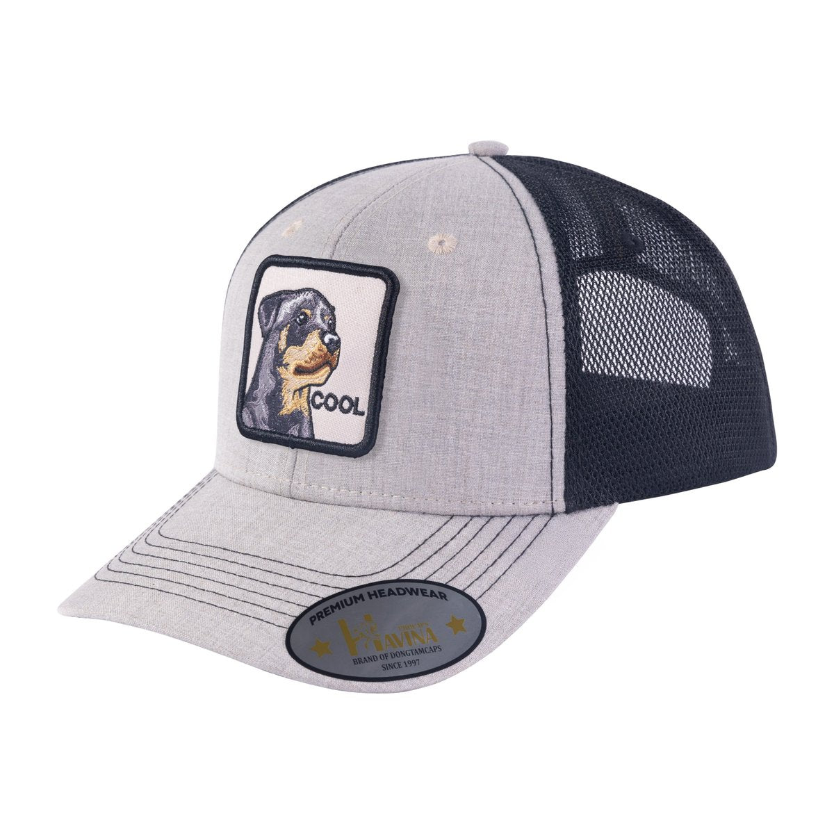Unisex Embroidered The Cool Dog, 6-Panel Trucker Hat, Khaki/Black, Adjustable Fit