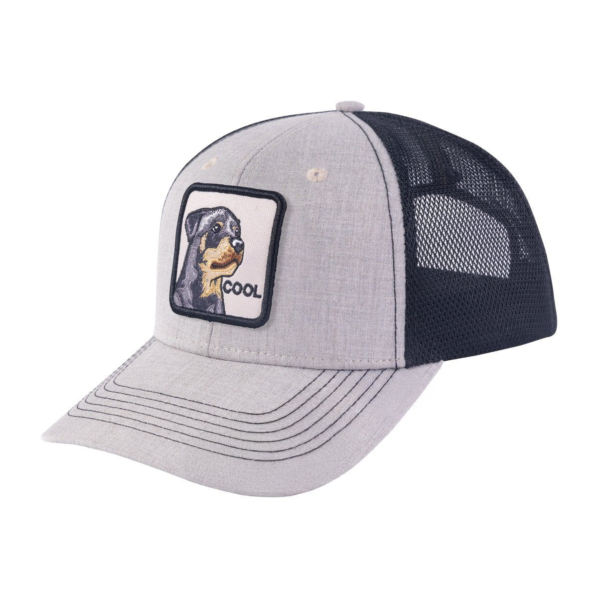 Unisex Embroidered The Cool Dog, 6-Panel Trucker Hat, Khaki/Black, Adjustable Fit