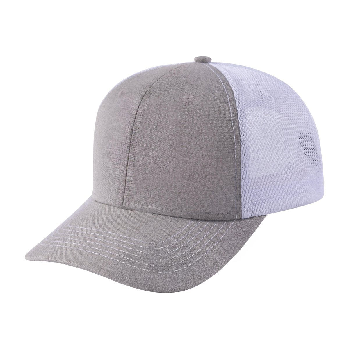 Unisex Blank, 6-Panel Trucker Hat, Khaki/White, Adjustable Fit