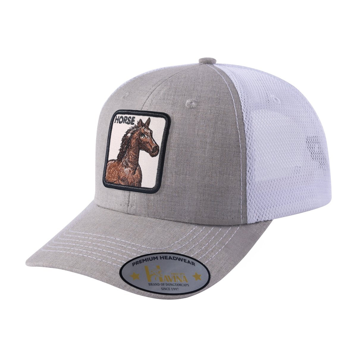 Unisex Embroidered The Horse, 6-Panel Trucker Hat, Khaki/White, Adjustable Fit