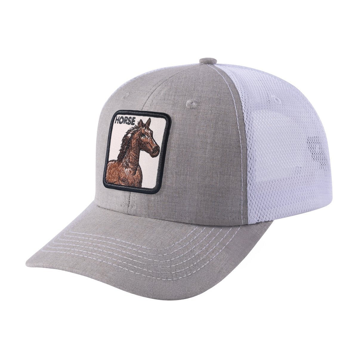 Unisex Embroidered The Horse, 6-Panel Trucker Hat, Khaki/White, Adjustable Fit
