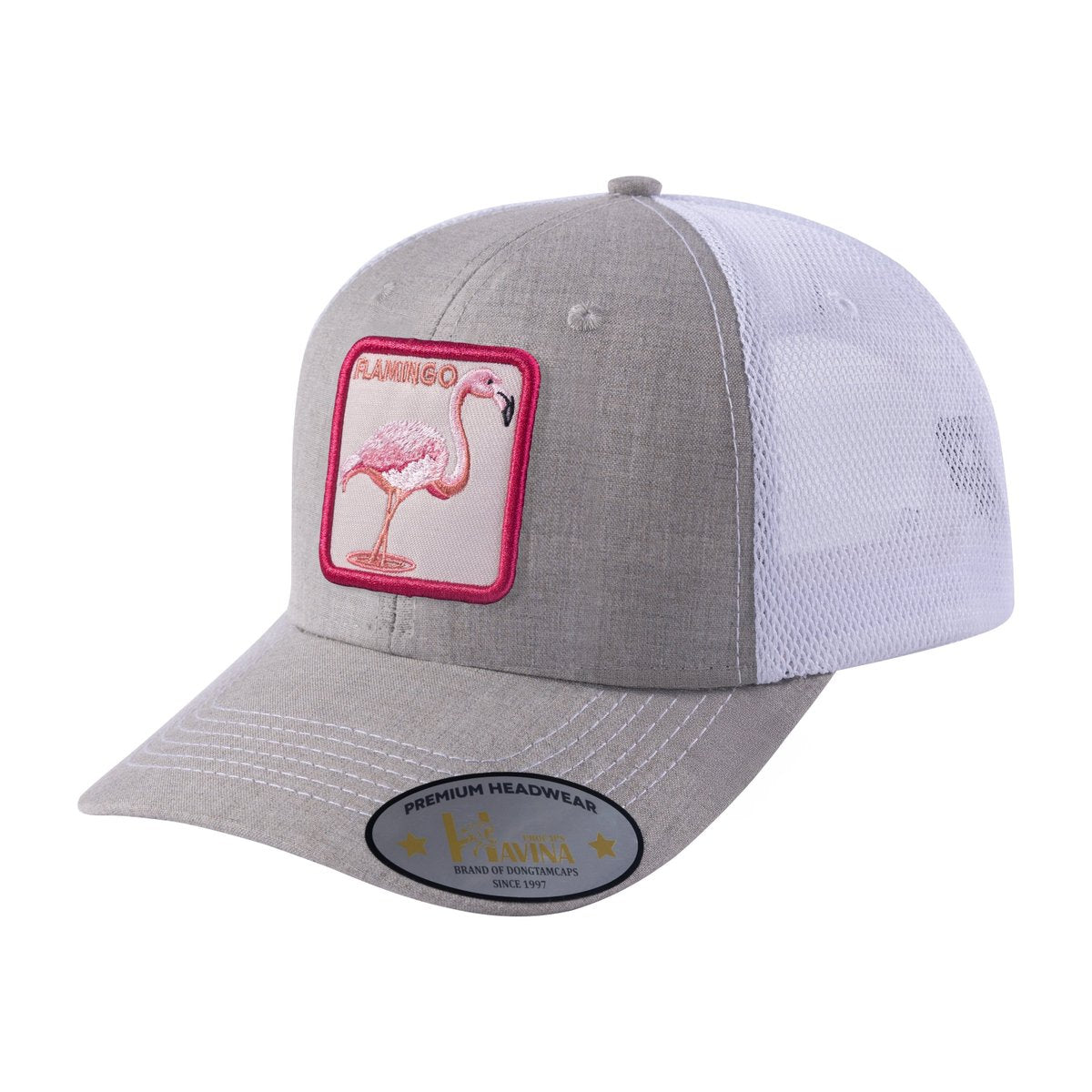 Unisex Embroidered The Flamingo, 6-Panel Trucker Hat, Khaki/White, Adjustable Fit