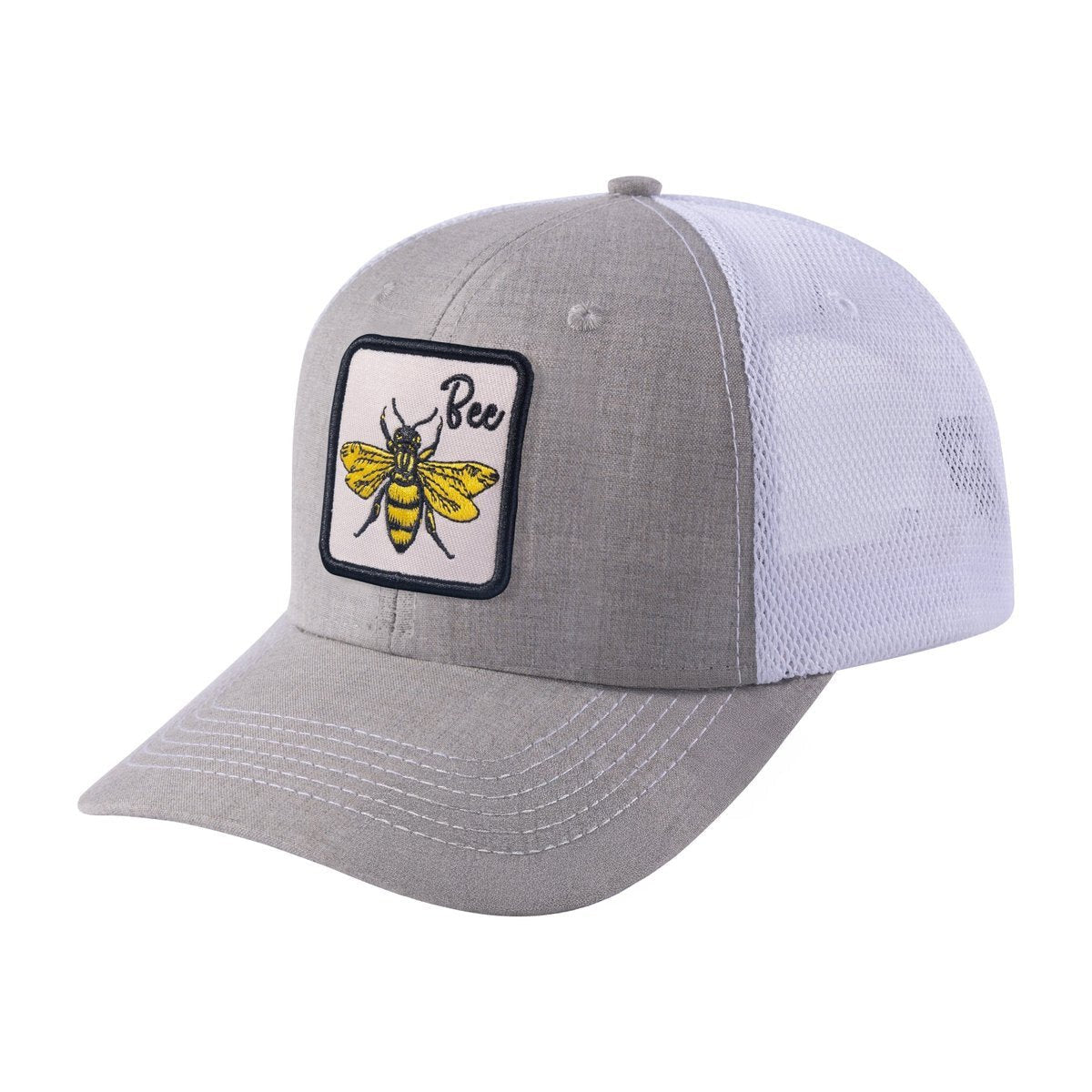 Unisex Embroidered The Bee, 6-Panel Trucker Hat, Khaki/White, Adjustable Fit