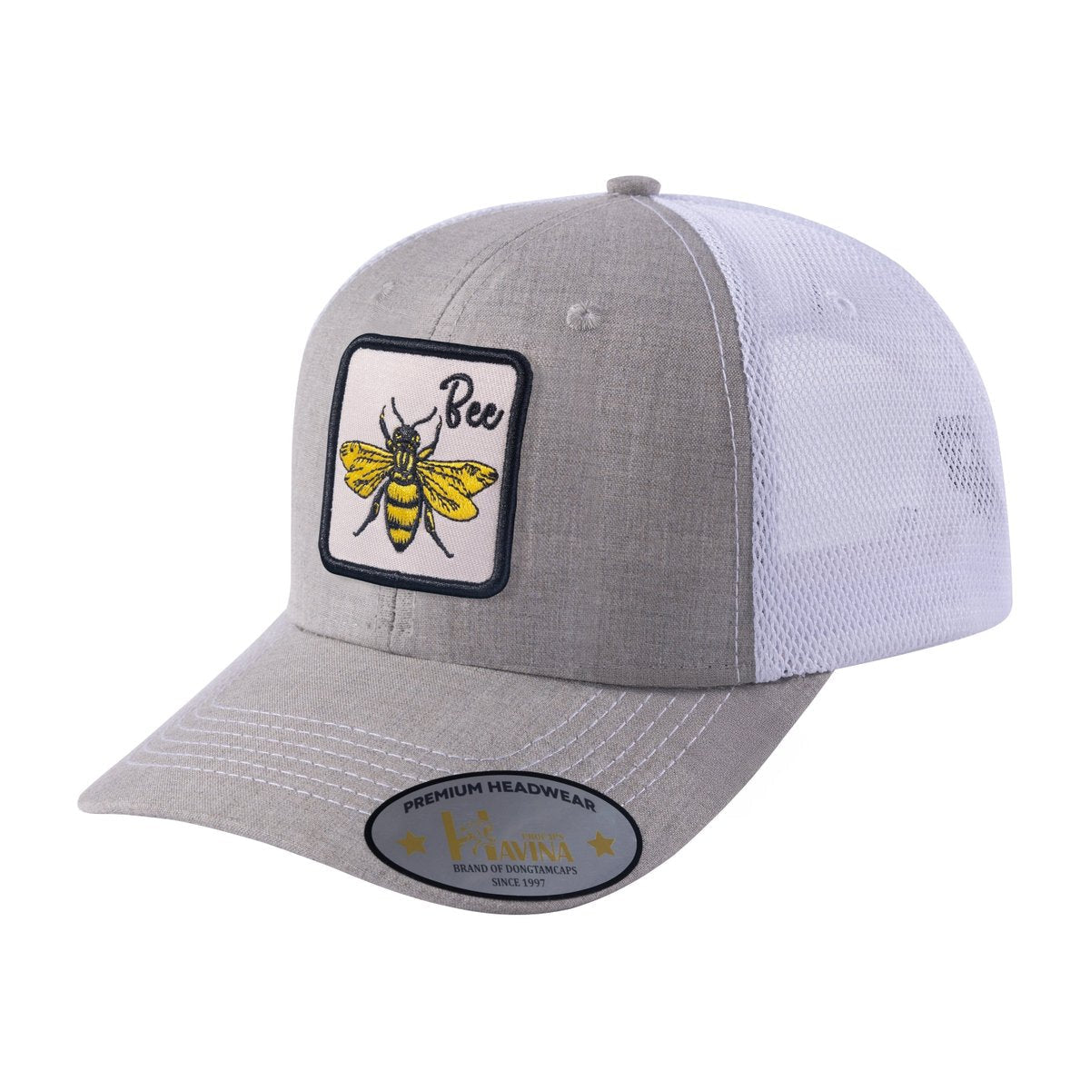 Unisex Embroidered The Bee, 6-Panel Trucker Hat, Khaki/White, Adjustable Fit