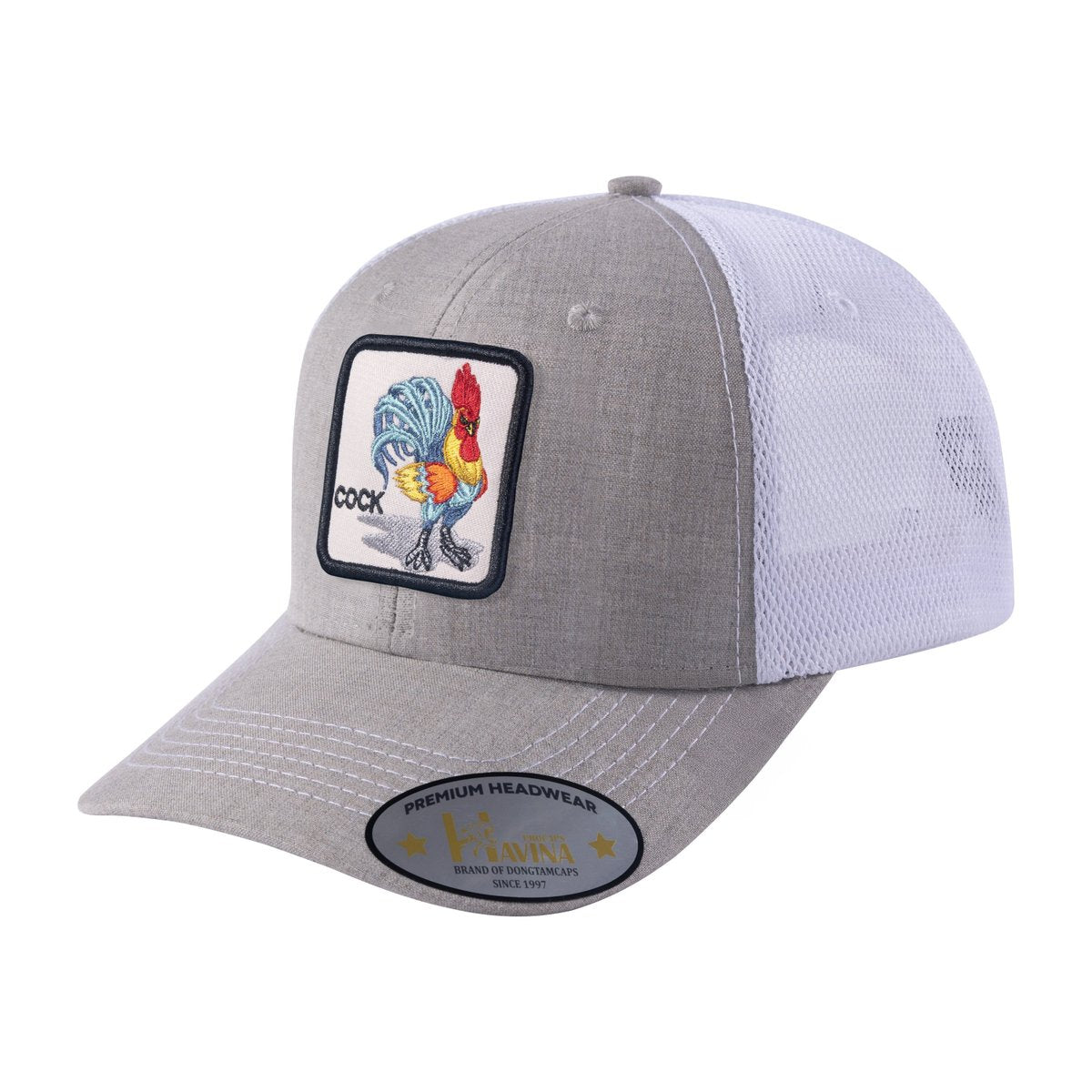Unisex Embroidered The Cock, 6-Panel Trucker Hat, Khaki/White, Adjustable Fit