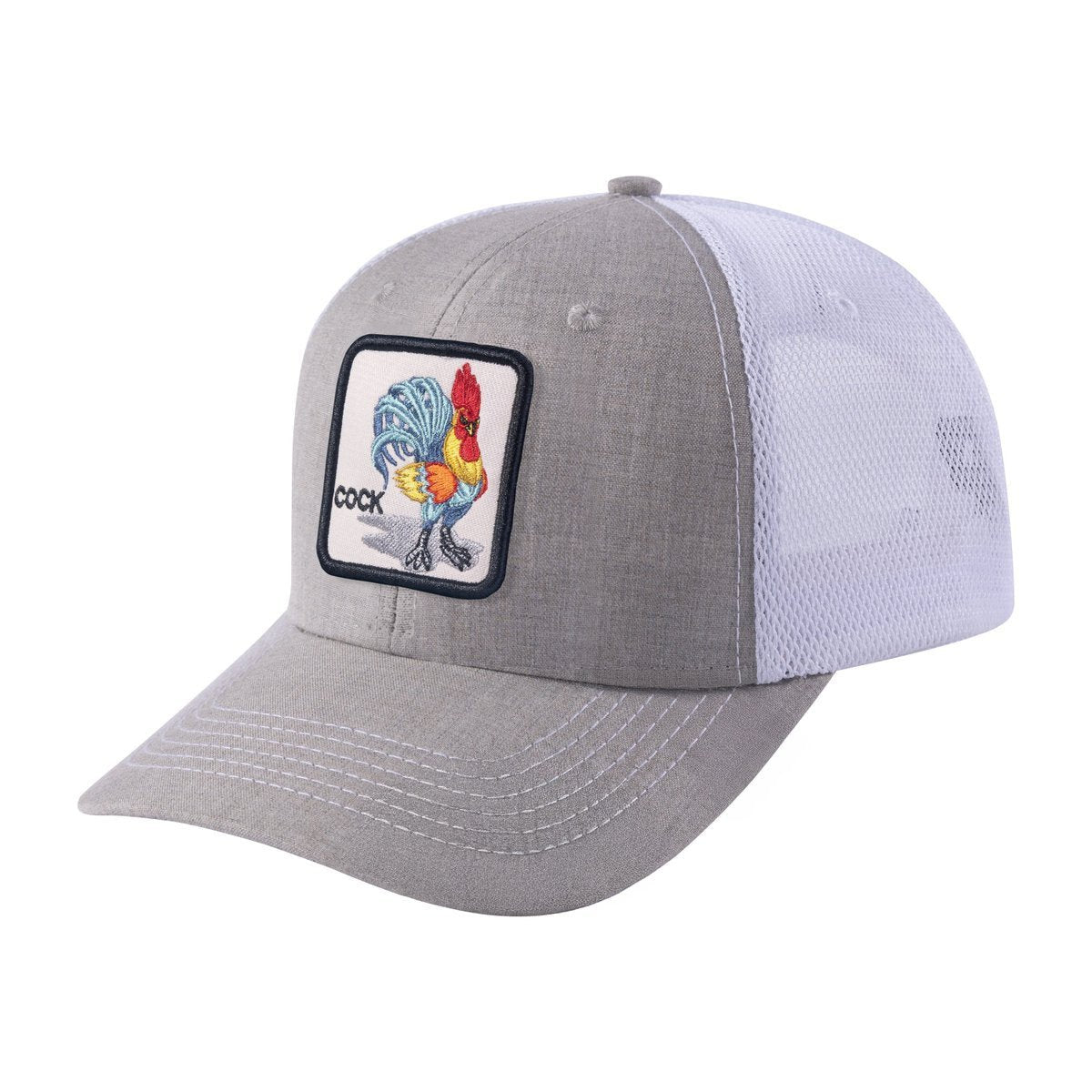 Unisex Embroidered The Chicken, 6-Panel Trucker Hat, Khaki/White, Adjustable Fit