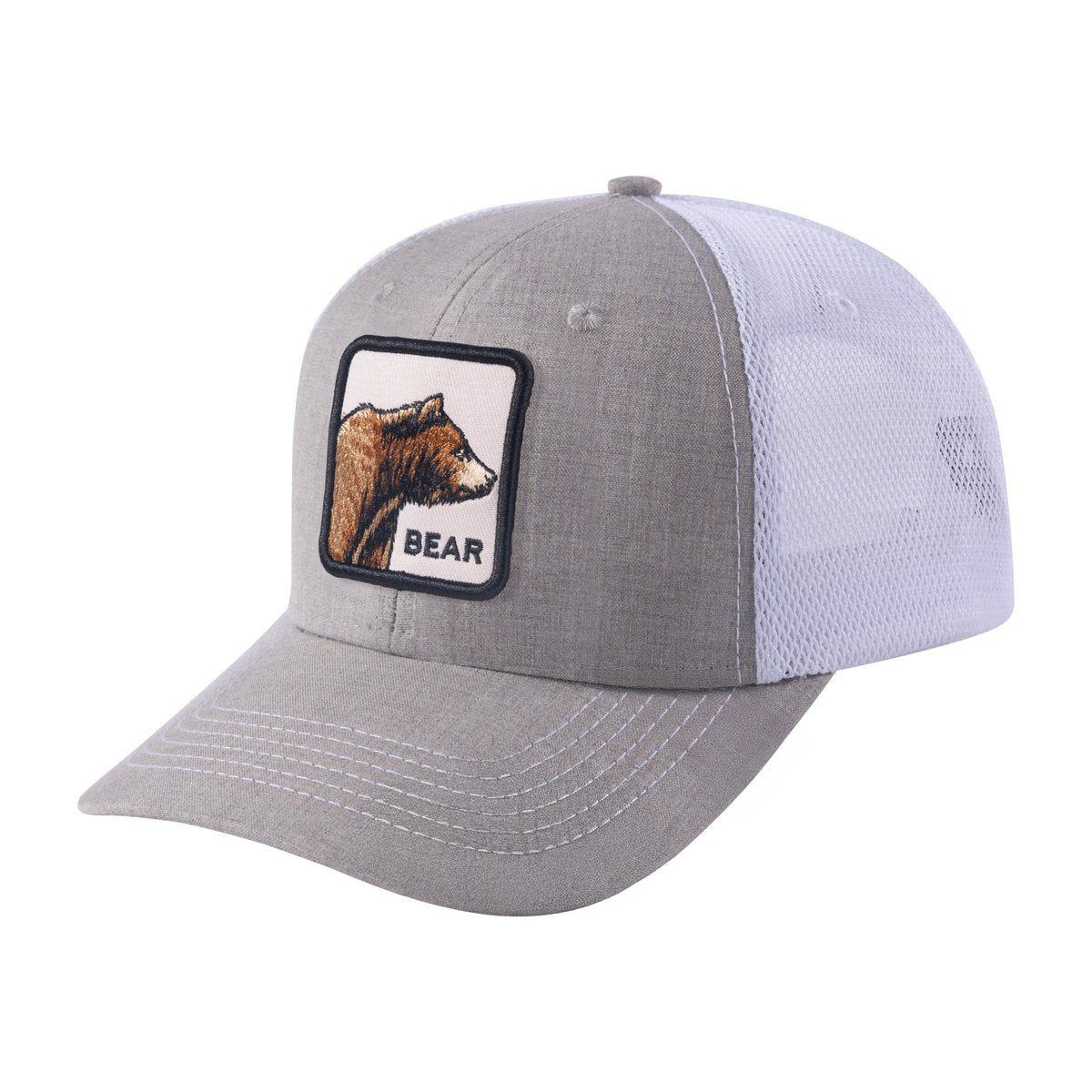 Unisex Embroidered The Bear, 6-Panel Trucker Hat, Khaki/White, Adjustable Fit