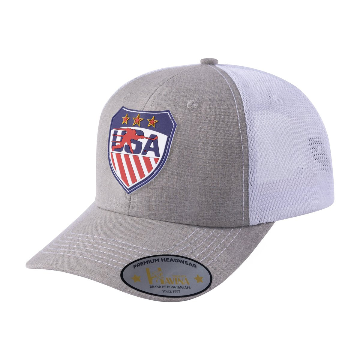 Unisex Embroidered US Loving Hockey, 6-Panel Trucker Hat, Khaki/White, Adjustable Fit